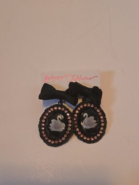 Betsey Johnson Black and Pink Swan Earrings